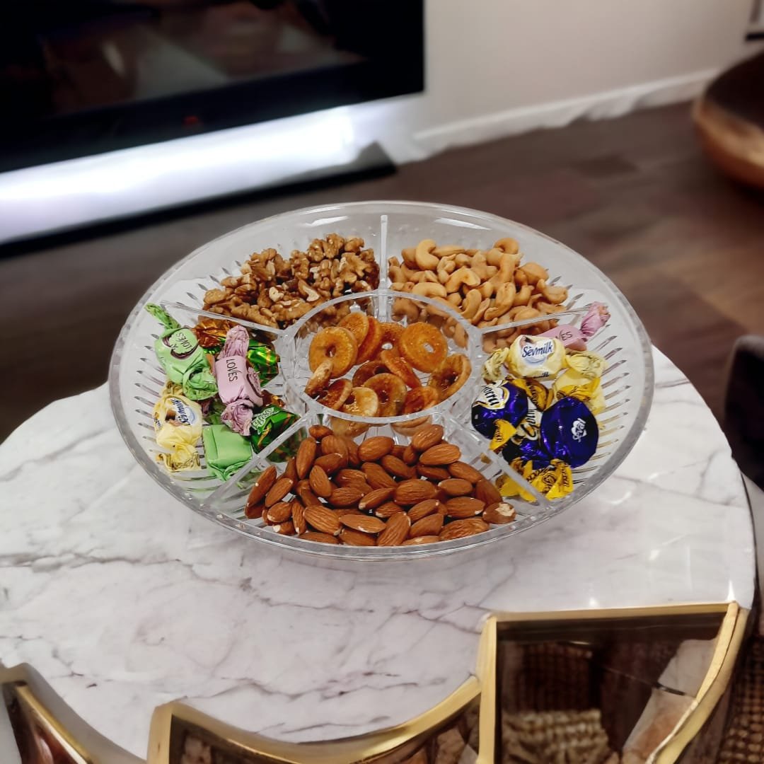 Acrylic Dry Fruit Partitioned Serving Tray with Lid