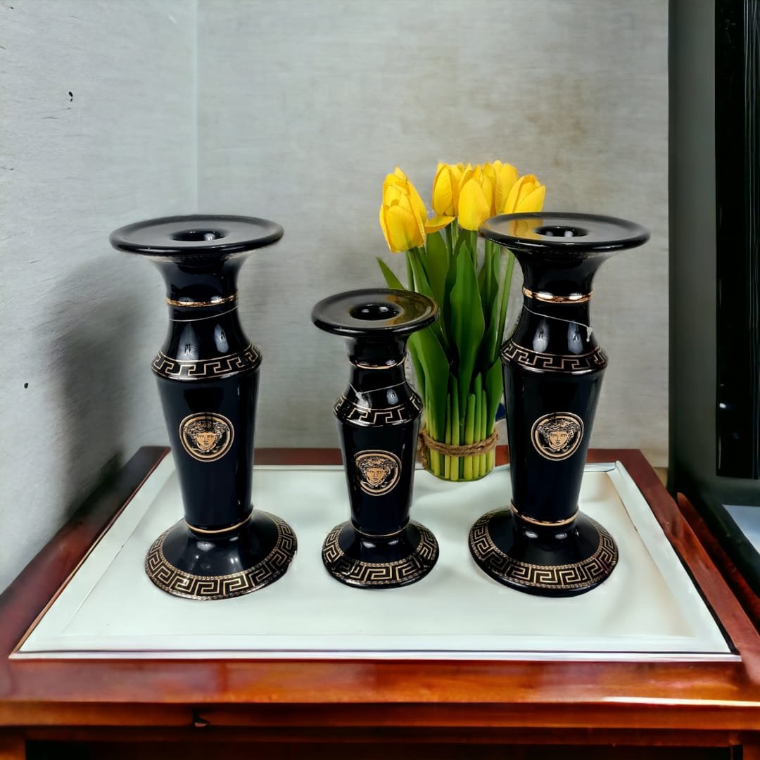 Black and Gold Porcelain Candle Stand