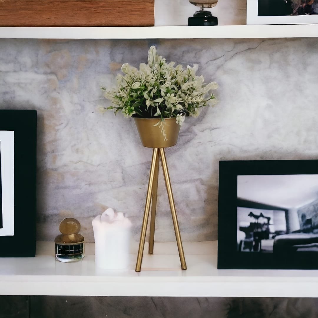 Artificial Flowers in Metal Pot