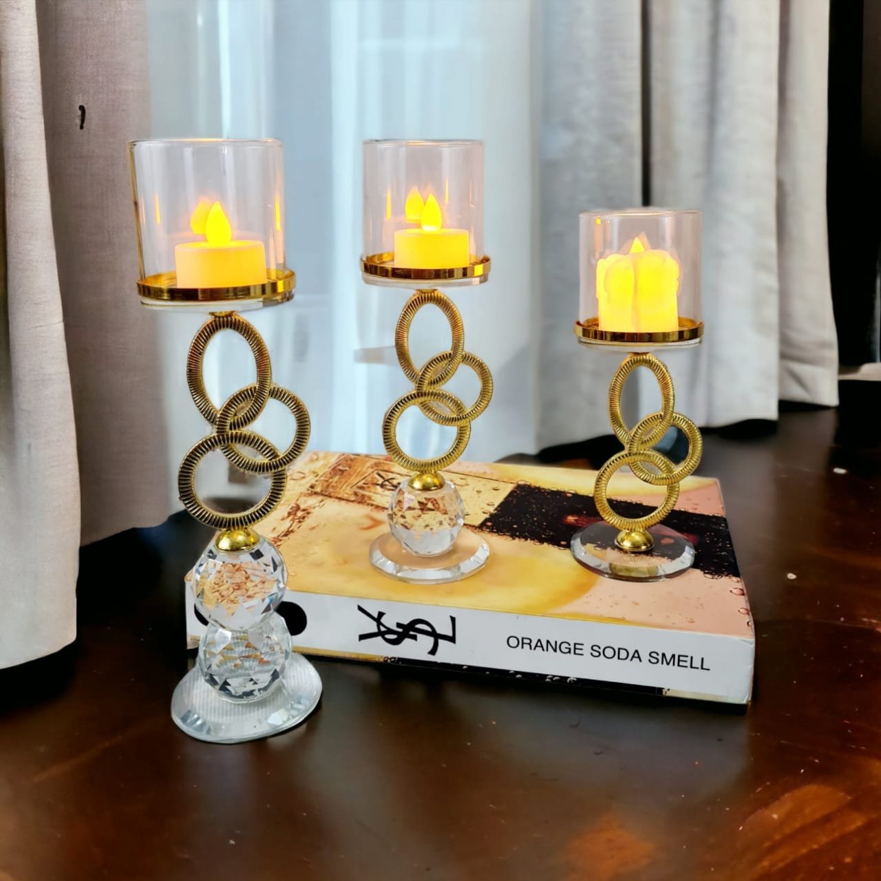 Metal Ring Crystal Ball Candle Stand