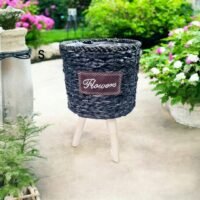 Woven-Charm-Flower-Stand-Black-Small