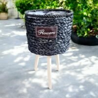 Woven-Charm-Flower-Stand-Black-Medium