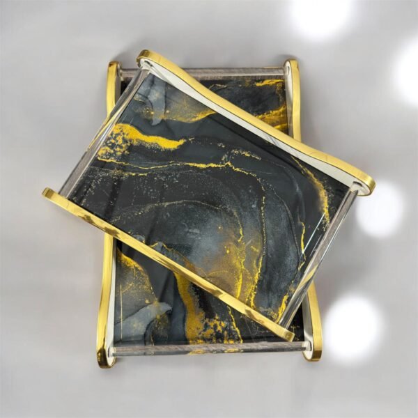 Aura-Futuristic-Acrylic Tray-Set-in-emerald marble-and-gold-design. 4