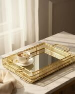 Diamond Mesh Gold Mirror Tray Set
