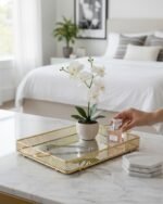 Diamond Mesh Gold Mirror Tray Set - Image 2