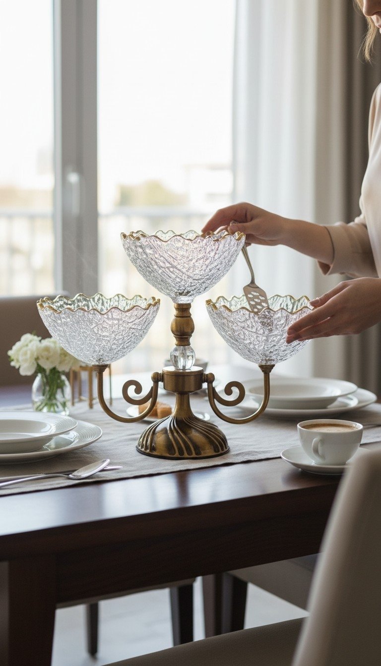 3 TIER 8021-9 Triple-Tiered Crystal Candelabra Fruit/Dessert Bowl - Image 1