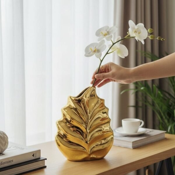 Metallic Gold Leaf Ceramic Vase