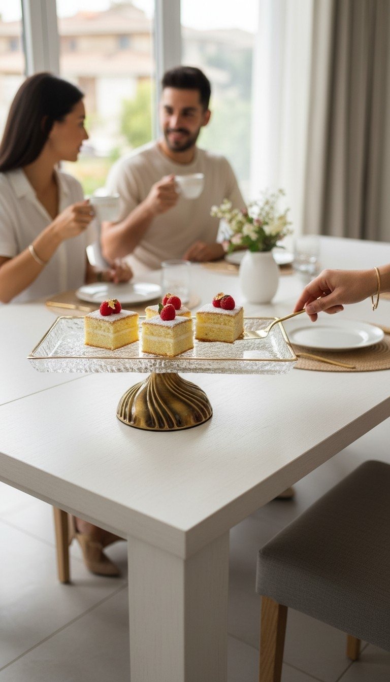 DISH 8021-10 Elegant Rectangular Pedestal Cake Stand - Image 1