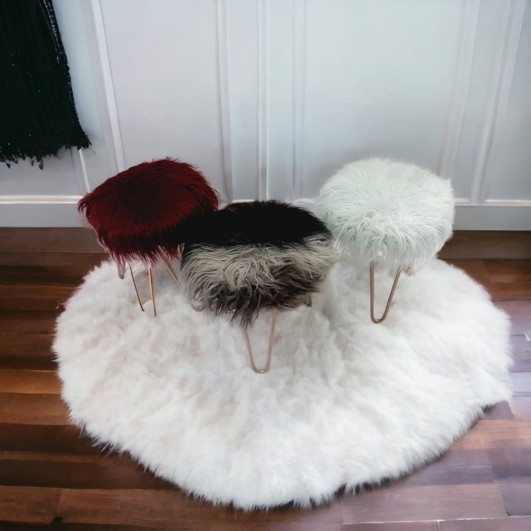 Fur_Footstool_6.jpeg Elegant Fluffy Fur Footstool - Image 1