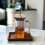Transparent Glass Mug with Glass Straw and Bamboo Lid - Image 2