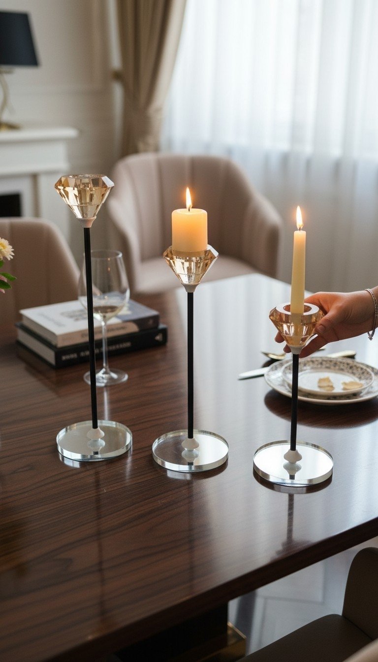 ITL379 Luxury Glass Taper Candle Holder Set of 3 - Image 1