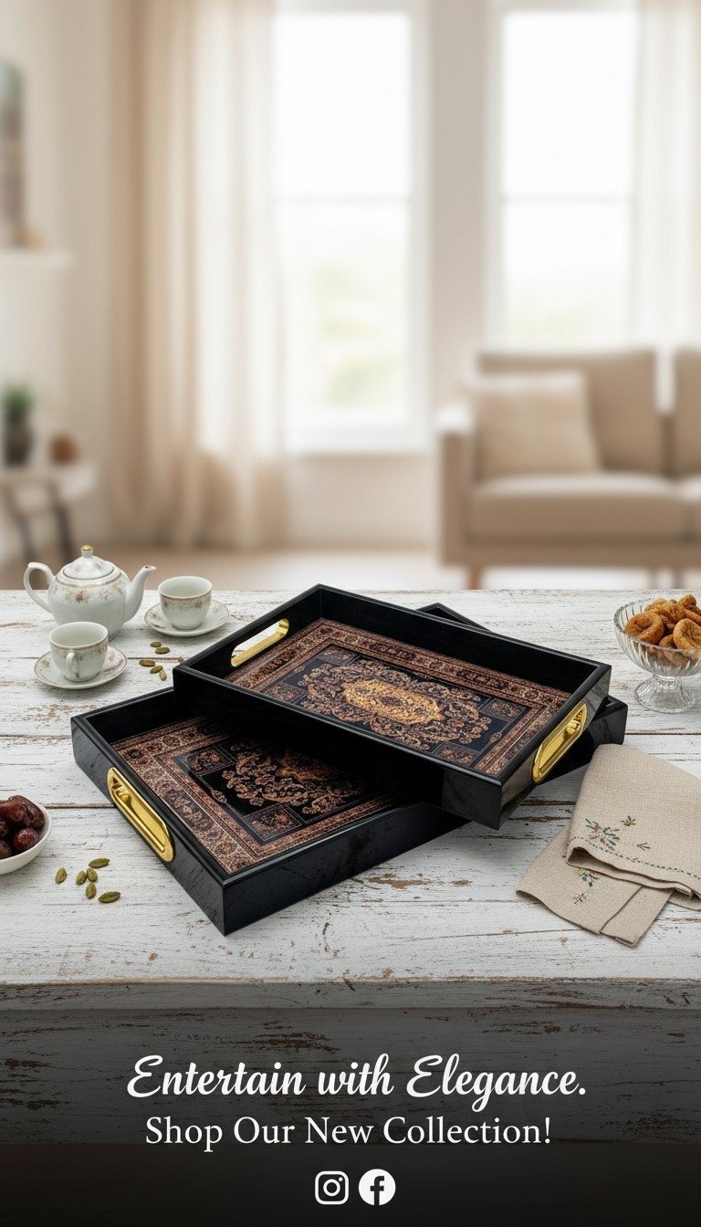 JKC20 DESIGN C Black Lacquer Persian Nesting Tray Set - Image 1