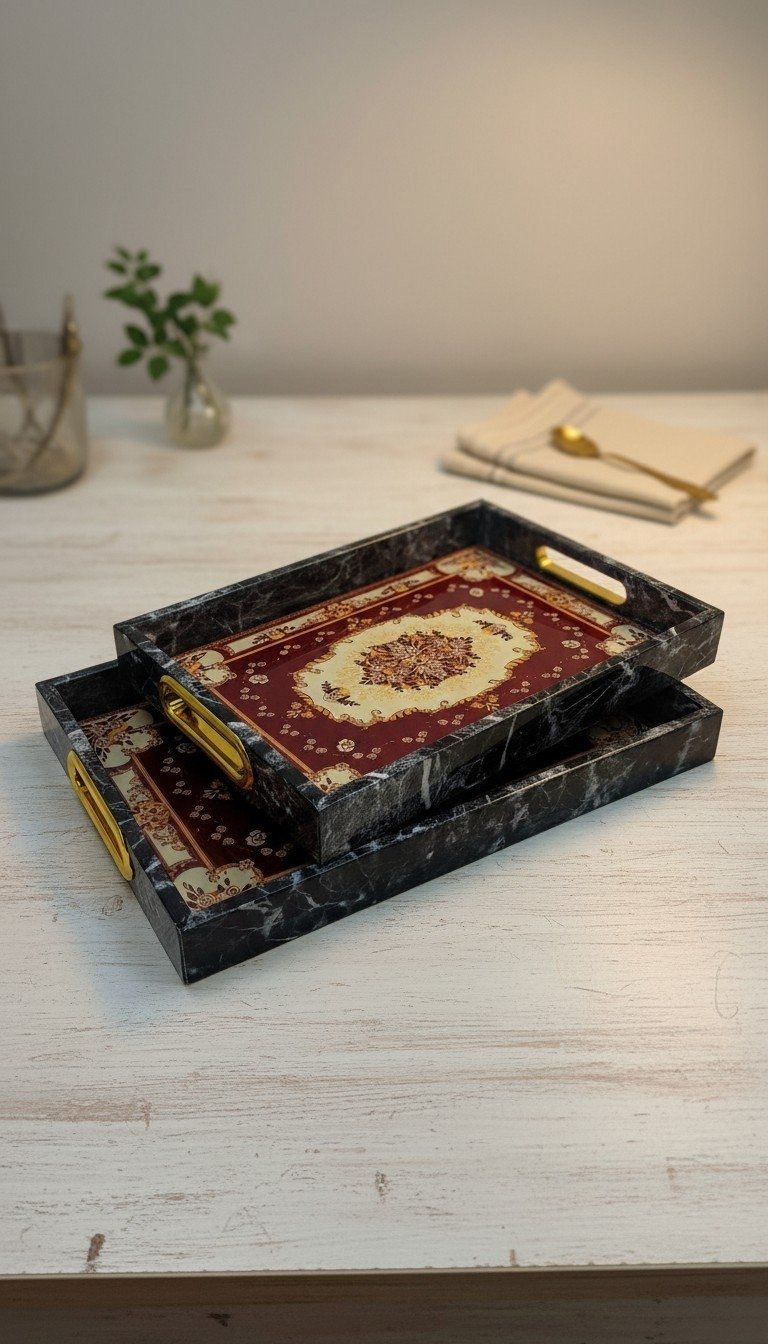 JKC20 DESIGN D Oriental Medallion Nesting Tray Set - Image 1