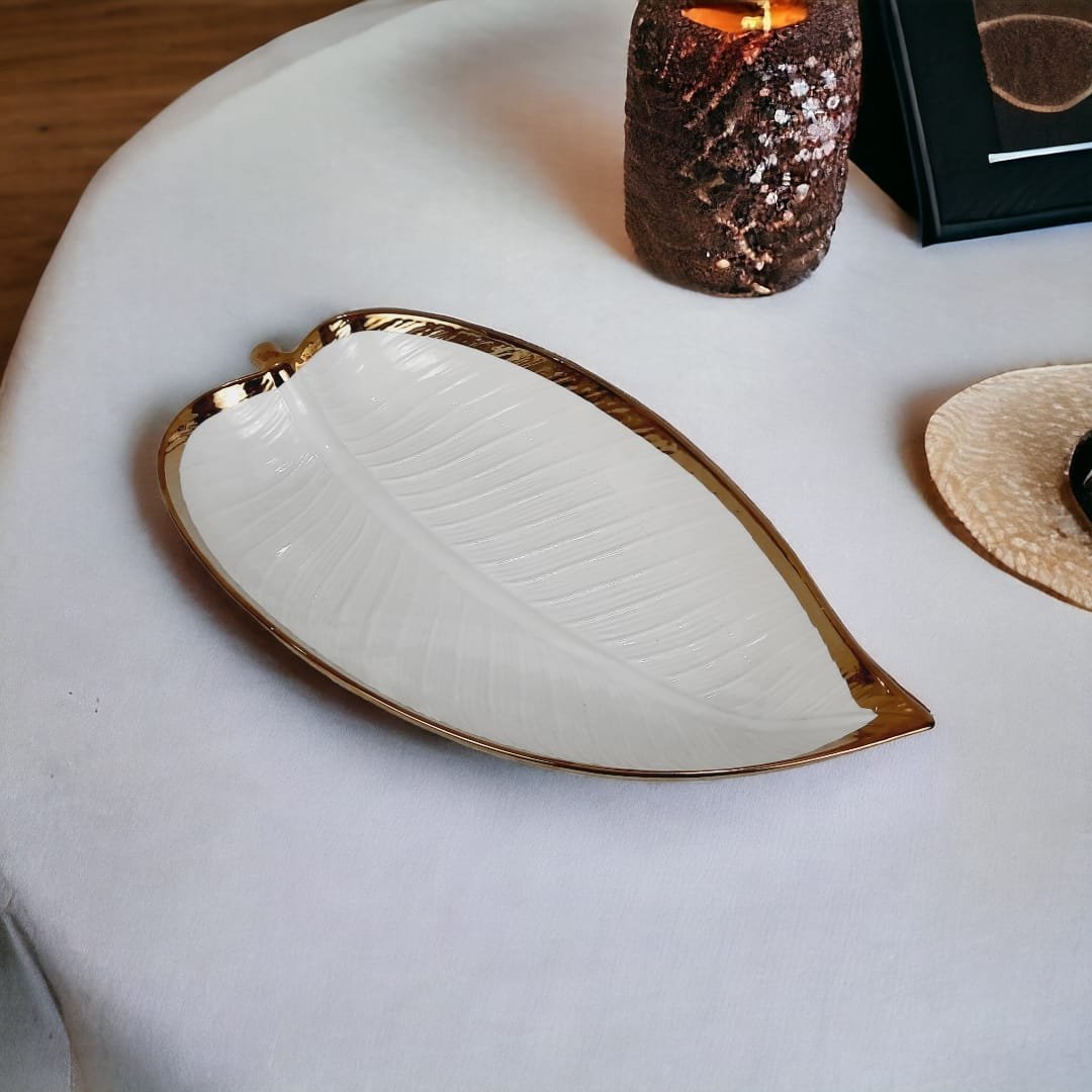 Leaf_serving_dish_3.jpeg Porcelain Leaf-Shaped Serving Dish - Image 1