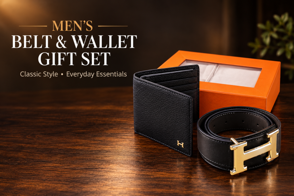 Men’s Black Leather Belt & Wallet Gift Set