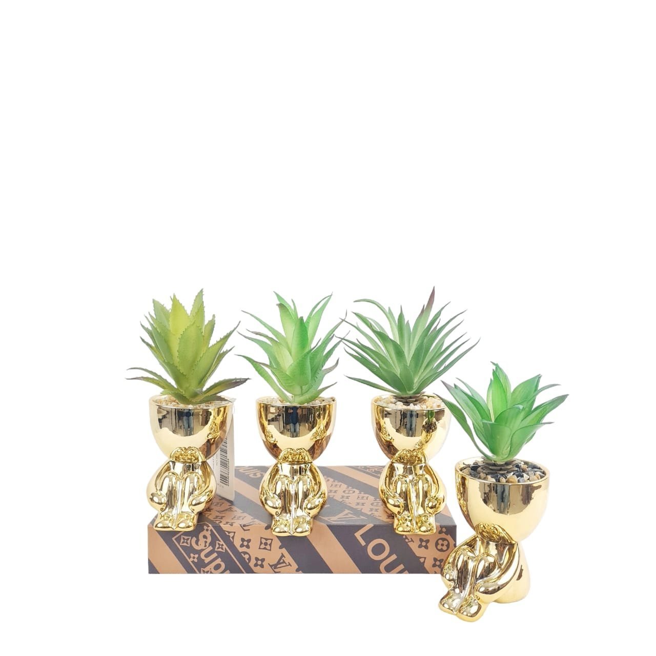 Mini-Gold-Statue-AF-Plant-8-IN-P1700-Q6-NTL440.jpeg Mini Gold Statue Artificial Flowers Plant - Image 1