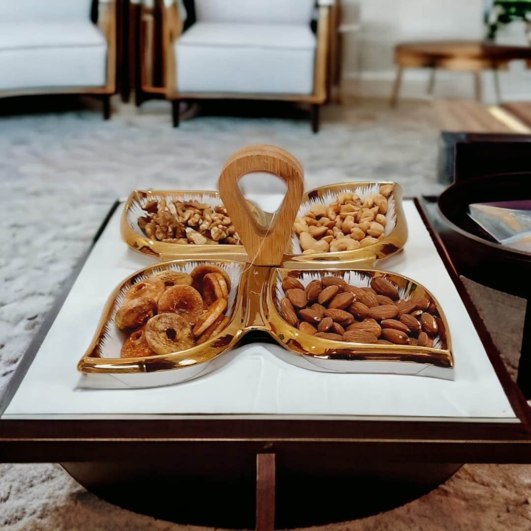 Poreclain_dry_fruit_dish.jpg Porcelain Dry Fruit Dish with Wooden Handle - Image 1
