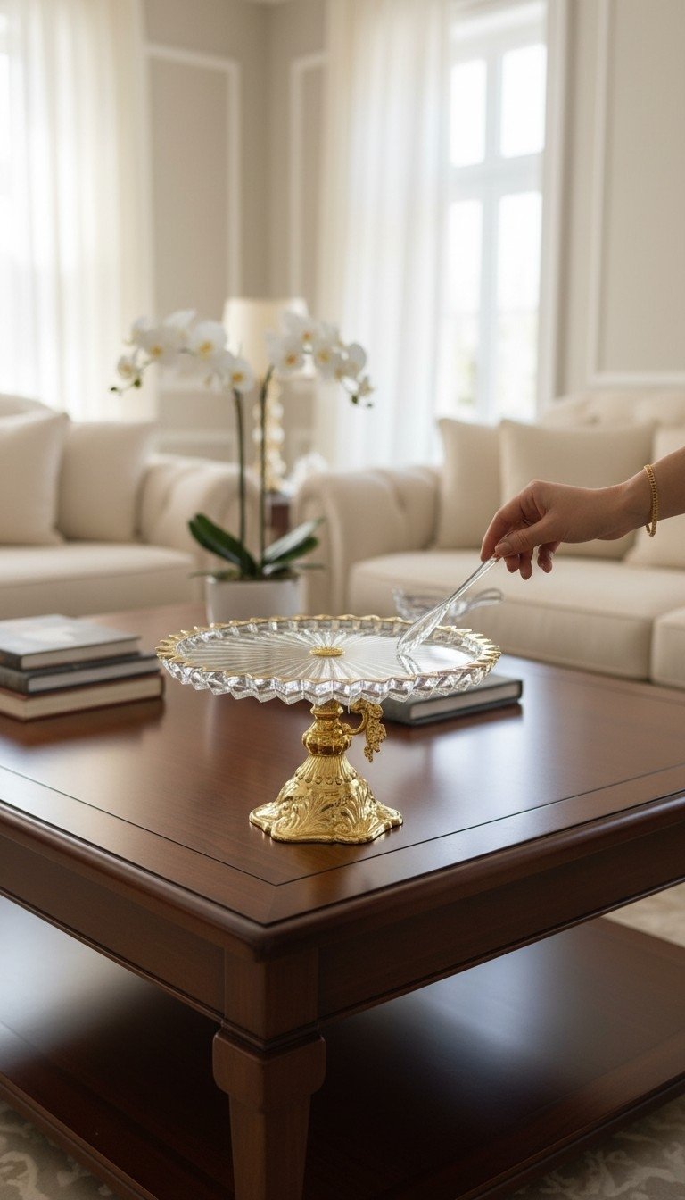 SERVING CAKE DISH 8021-1 Elegant Crystal Pedestal Cake/Fruit Stand - Image 1
