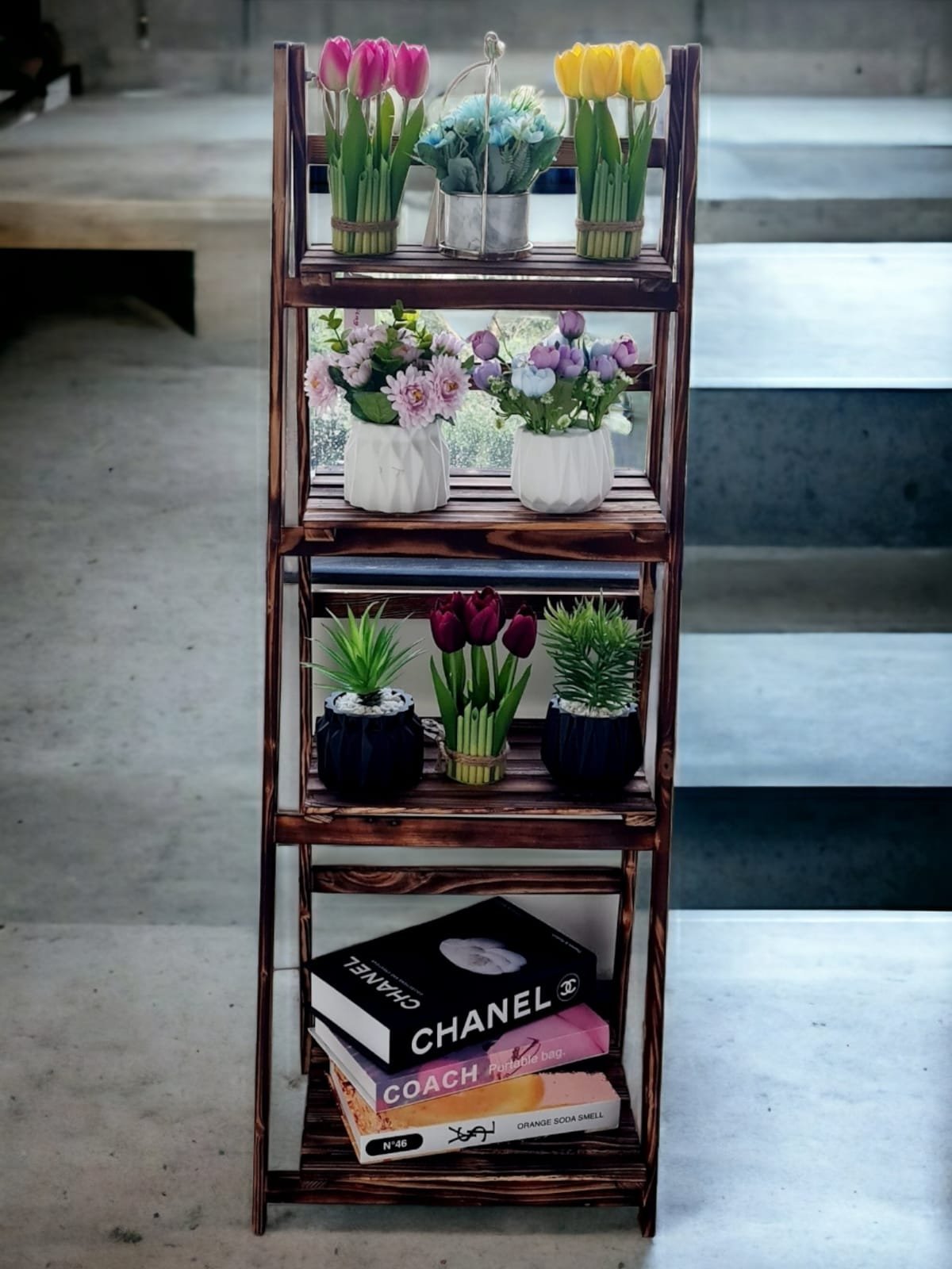 Stair-Rack-4-Tier-2.jpeg Four Tier Foldable Decor Ladder - Image 1