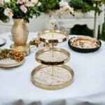 White Porcelain Three-Layer Serving Platter with Golden Trim