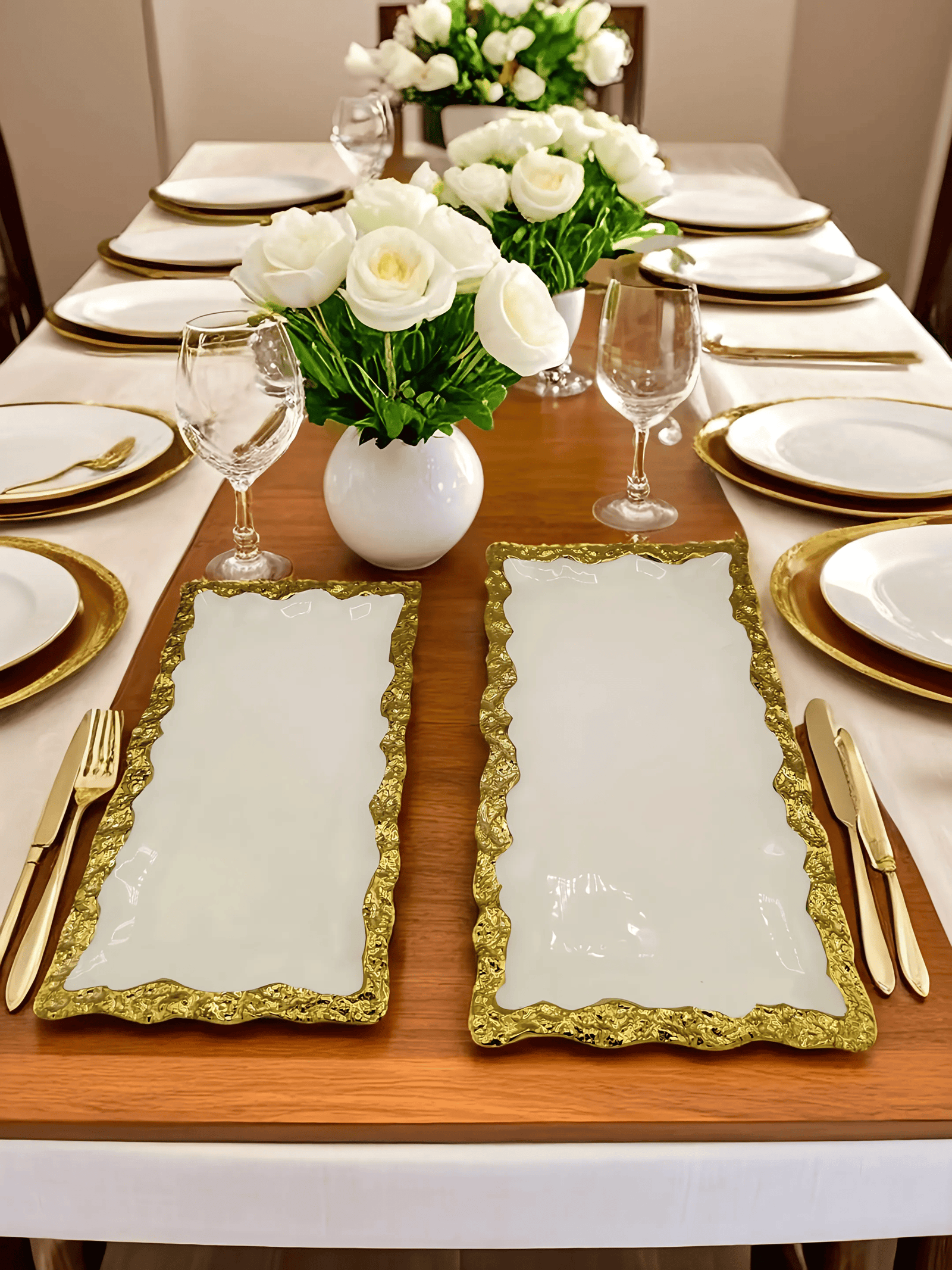 White-and-Gold-Platter-00.png White and Gold Porcelain Serving Trays – Set of Two - Image 1