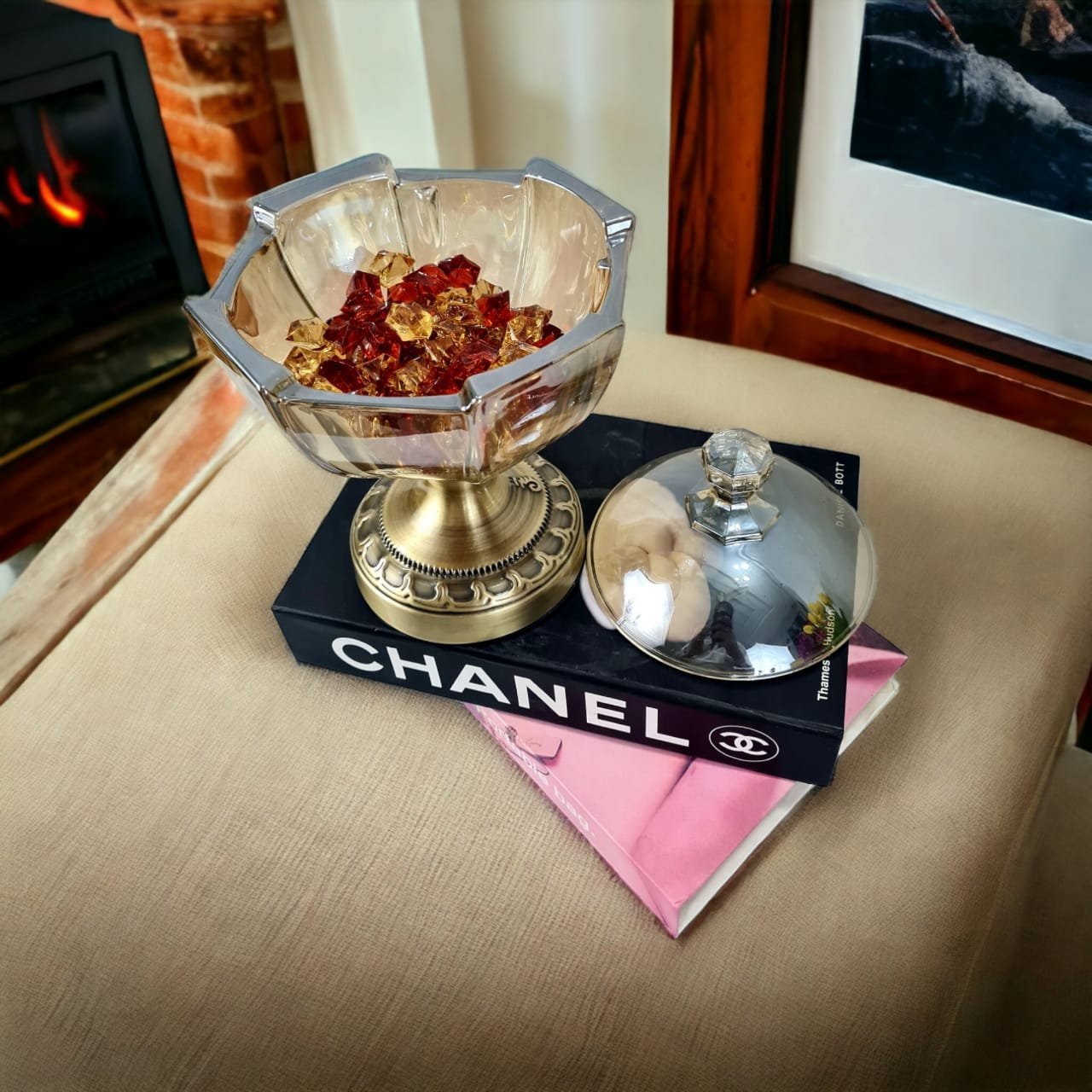 royal_Crystal_candy_jar_1.jpeg Royal Crystal Candy Jar with Metallic Base - Transparent - Image 1