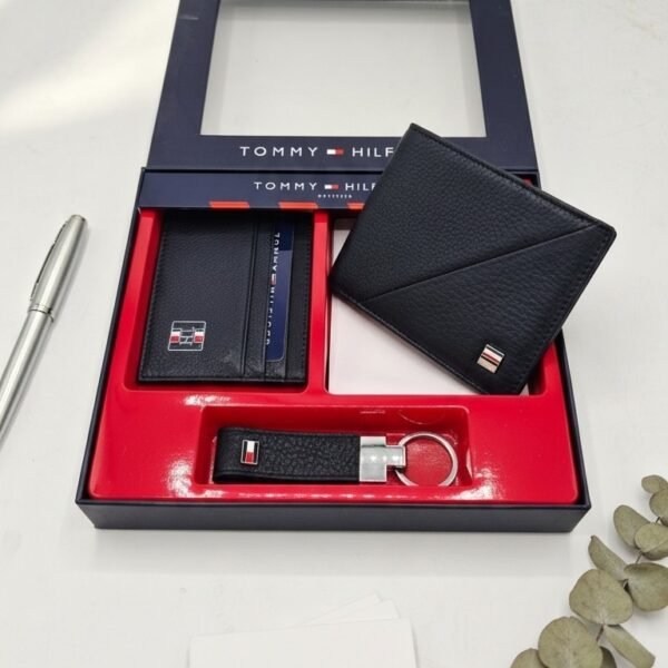 Black Wallet, Cardholder & Keychain Gift Set – Textured Leather