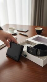Leather Belt & Bi-Fold Wallet Gift Set – Black - Image 2