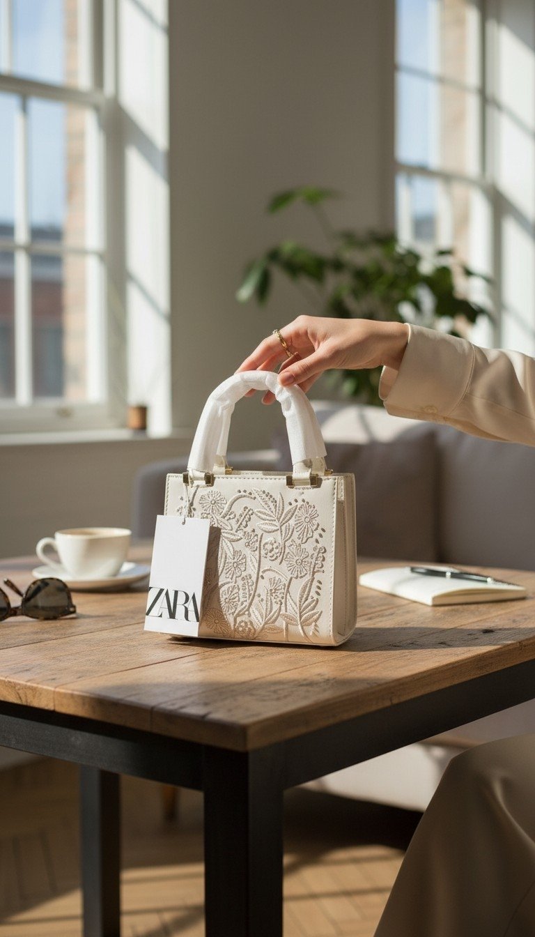 JKC Monochromatic Floral Box Handbag – White - Image 1