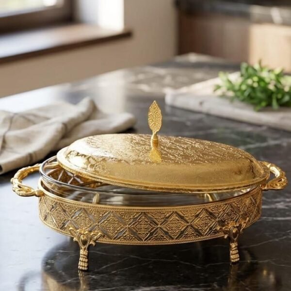 Gold-Toned Oval Chafing Dish – Diamond Lattice, 3L