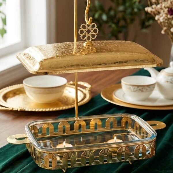 Gold-Plated Rectangular Food Warmer – Tea Light, 2.2L