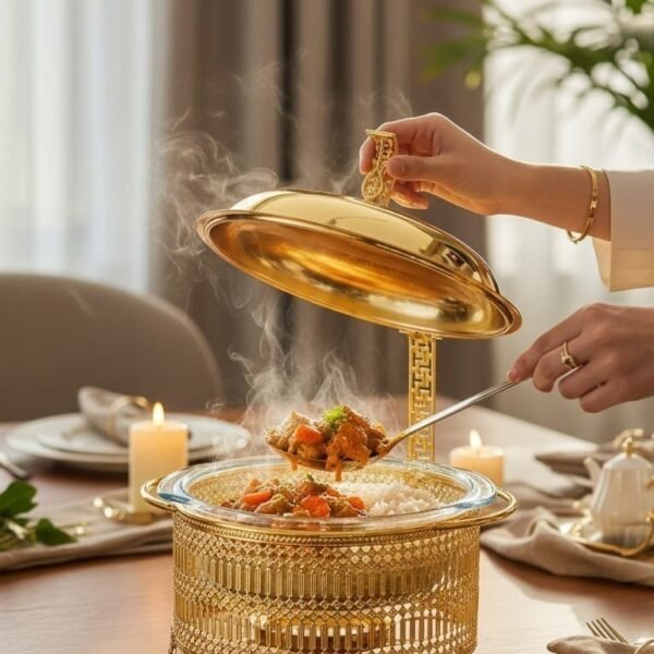 Gold-Plated Round Chafing Dish – Mesh Pattern, 2L