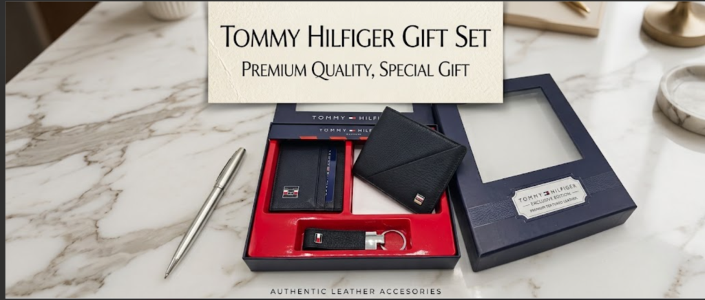 Black leather wallet gift set