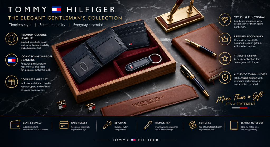Black leather wallet gift set