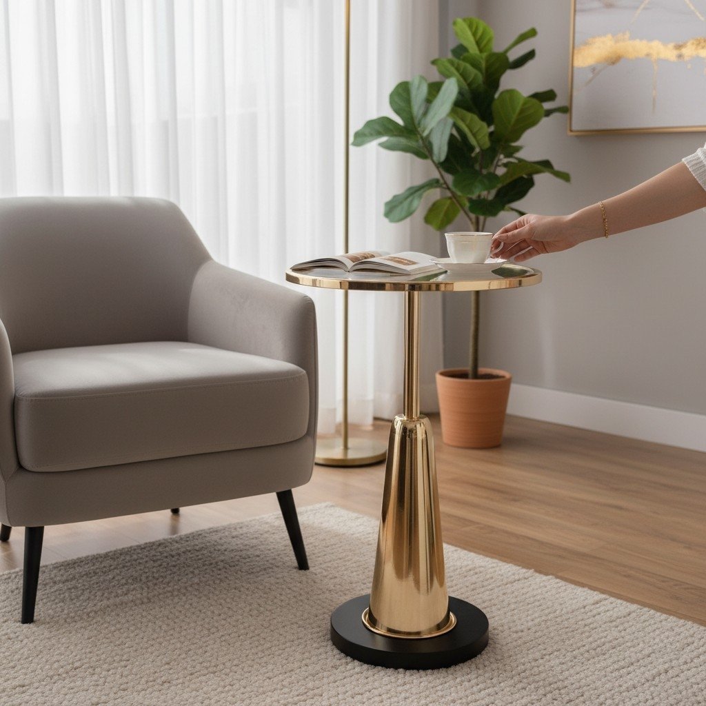 Gold Mini Coffee Table – Conical Base - Image 1