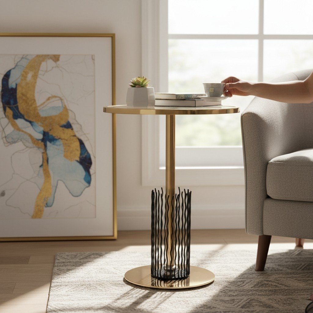 Gold Mini Coffee Table – Caged Wire Base - Image 1