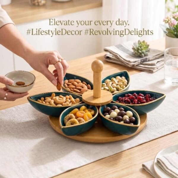 Black & Gold Leaf Bowl Rotating Serving Tray