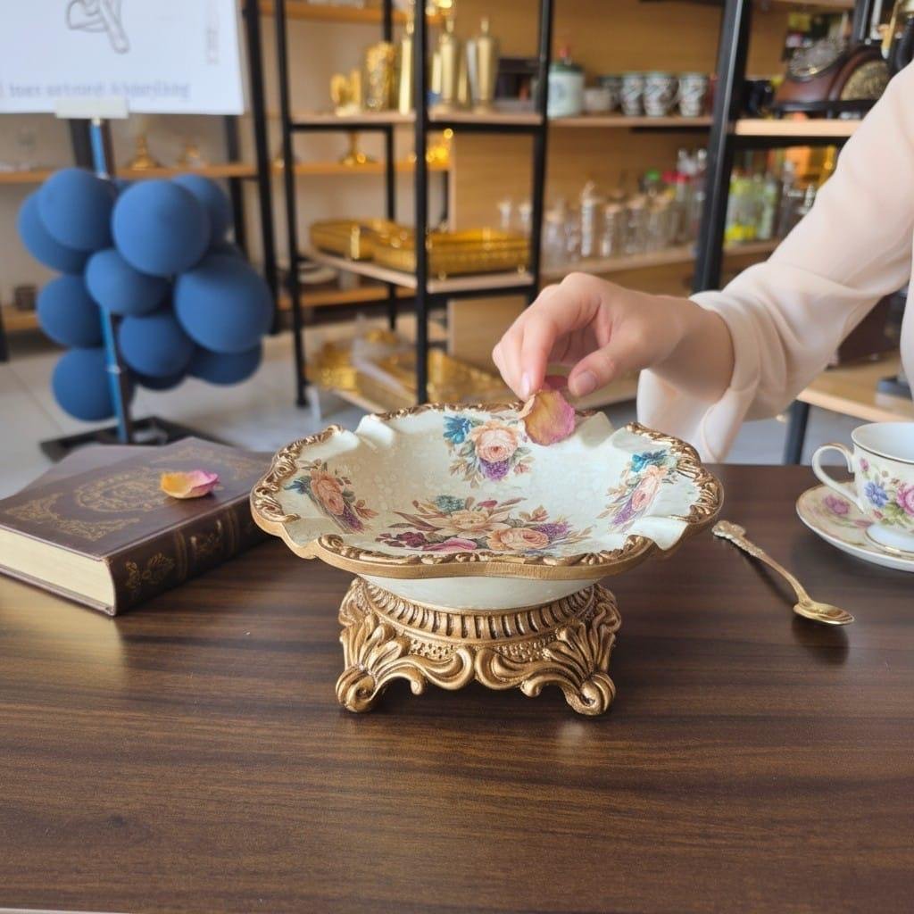 Vintage Gold Floral Pedestal Bowl - Image 1