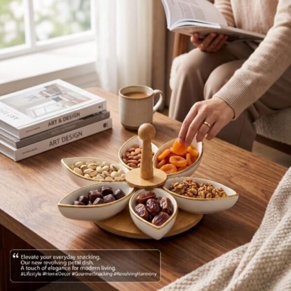 White & Gold Petal Bowl Rotating Serving Tray