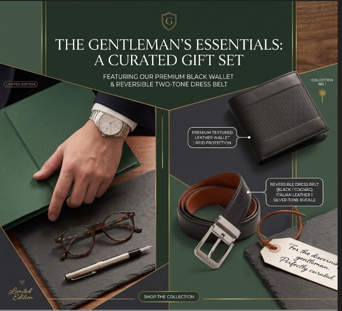 Black wallet and belt set