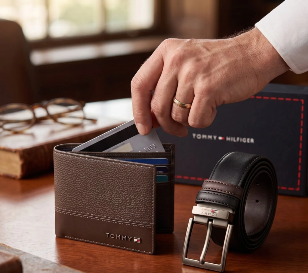 Coffee Wallet & Two-Tone Dress Belt Gift Set