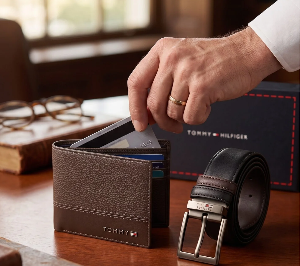 Coffee Wallet & Two-Tone Dress Belt Gift Set