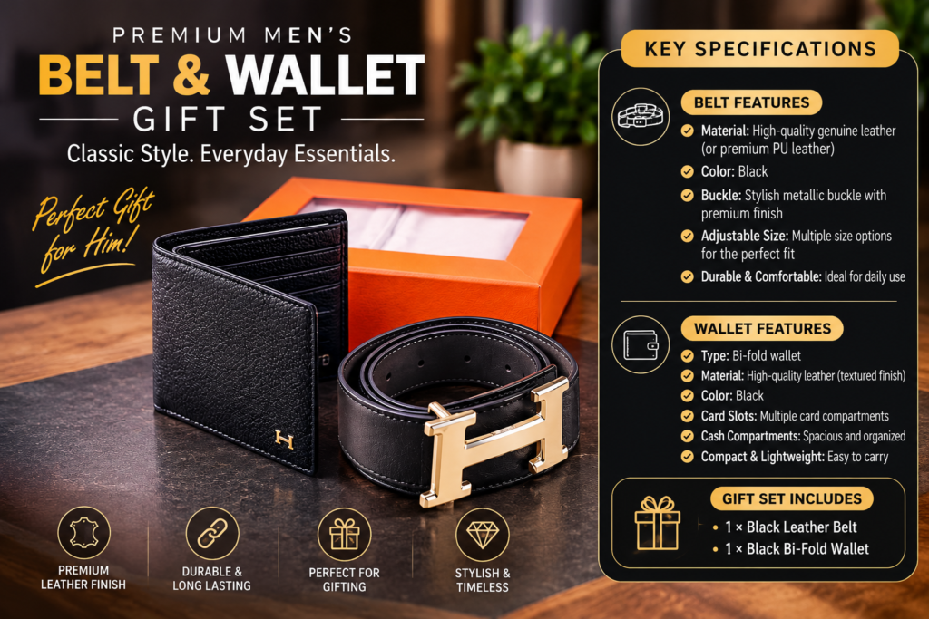 Men’s Black Leather Belt & Wallet Gift Set